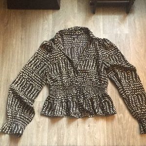 Express Black and Cream Smocked Peplum Blouse